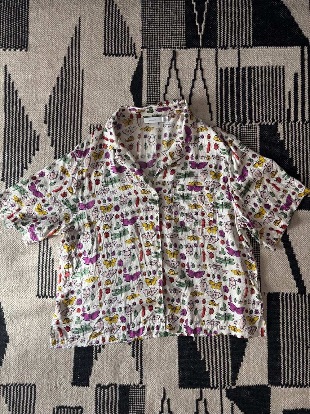Coach Silk Floral & Butterfly Print Short-Sleeve Shirt - White/Multi